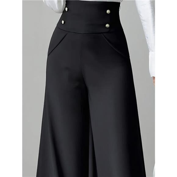 High Waist Wide Leg Button Decor Pants - Picture 4 of 8